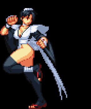 animated animated_gif bouncing_breasts breasts cleavage fingerless_gloves gloves hip_focus iroha_(samurai_spirits) japanese_clothes large_breasts lowres maid maid_headdress samurai_spirits sandals short_hair skipping thick_thighs thighhighs thighs wide_sleeves zouri