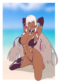 1girl absurdres breasts elf evelyn_celebrian highres large_breasts long_hair pointy_ears smile solo youkoso!_sukebe_elf_no_mori_e