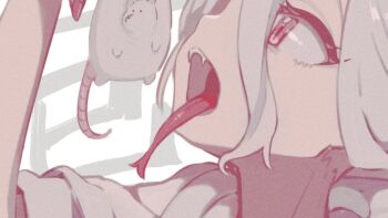 1girl fangs forked_tongue long_tongue mouse_(animal) pondai_(toileet) sharp_teeth tagme teeth tongue tongue_out