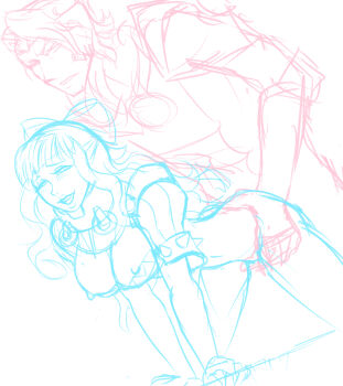 blush bow breasts breasts_out charlotte_(fire_emblem) clothed_sex doggystyle fire_emblem fire_emblem_fates hair_bow hand_on_another&#039;s_waist long_hair midriff nintendo nipples on_hands_and_knees revolting_rat sex sex_from_behind sketch xander_(fire_emblem)