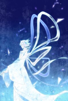 absurdres bankai bleach bleach:_sennen_kessen-hen colored_eyelashes cryokinesis crystal_sword hakka_no_togame_(bankai) haori highres ice ice_crystal ice_flower japanese_clothes kuchiki_rukia official_alternate_hair_color sanam_1piece sash shihakusho sword taichou_haori transparent_sword transparent_weapon weapon white_sash zanpakutou