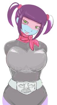 1girl arms_behind_back artist_request black_leotard breasts clenched_hands curvy gloves highres kamen_rider leotard lips long_hair looking_at_viewer naughty_face pantyhose purple_hair shiny_clothes shocker_(kamen_rider) simple_background smile solo standing toujima_tanzaburou_wa_kamen_rider_ni_naritai twintails white_background yukarisu