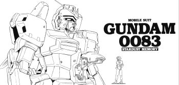 1980s_(style) 1990s_(style) 1boy absurdres cockpit gundam gundam_0083 gundam_gp-03_stamen highres katoki_hajime kou_uraki machinery mecha mecha_pilot_suit mobile_suit monochrome oldschool open_hatch retro_artstyle robot scan science_fiction size_difference traditional_media upper_body v-fin