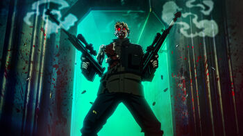 1boy angry black_hair blood male_focus mechabare mechanical_arms mechanical_legs pelee short_hair terminator_(series) terminator_(terminator_zero) terminator_zero