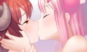 2girls animated blush brown_eyes brown_hair chiyoda_momo close-up closed_eyes demon_girl demon_horns french_kiss hair_ornament hairclip half-closed_eyes horns huge_filesize kiss live2d looping_animation machikado_mazoku medium_hair multiple_girls najar pink_hair saliva saliva_trail tongue tongue_out video yoshida_yuuko yuri