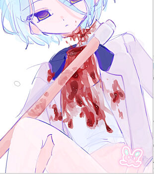 2boys axe blood blood_on_neck blue_hair corpse darling_(heart) death decapitation ensemble_stars! ero_guro guro male male_focus male_gore multiple_boys necrophilia penis purple_shirt sex shinkai_kanata shirt shota weapon yaoi yellow_eyes