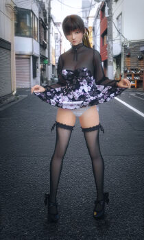 3d black_thighhighs brown_eyes brown_hair hair_ornament highres incise_soul kasumi_(doa) ninja m-rs ninja panties see-through_clothes see-through_legwear tagme thighhighs underwear