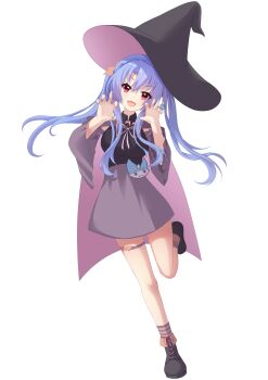 1girl :d absurdres alternate_costume alternate_hairstyle animal_print bat_ornament black_boots black_hat black_shirt blue_hair blush boots braid breasts butterfly_print cape character_print claw_pose collared_shirt commentary_request crown_braid detached_sleeves eyelashes fang fangs fingernails floating_hair full_body grey_skirt hair_between_eyes halloween halloween_costume hands_up hat high-waist_skirt highres inari_(summer_pockets) kafu_koko lace-up_boots large_breasts long_hair long_sleeves looking_at_viewer open_mouth pink_eyes red_eyes shirt sidelocks skin_fang skirt sleeveless sleeveless_shirt smile solo sorakado_ao standing standing_on_one_leg summer_pockets thigh_strap two_side_up v-shaped_eyebrows very_long_hair white_background wide_sleeves witch witch_hat