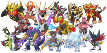 armaldo avalugg blue_eyes claws claydol closed_mouth colored_sclera crossover dusknoir extra_eyes fighting_stance fire full_body furry fusion gen_1_pokemon gen_2_pokemon gen_3_pokemon gen_4_pokemon gen_5_pokemon gen_6_pokemon gigalith green_eyes haxorus heterochromia hidewomi ice infernape kamen_rider kamen_rider_555 kamen_rider_agito kamen_rider_agito_(series) kamen_rider_agito_(shining_form) kamen_rider_blade kamen_rider_blade_(series) kamen_rider_dcd kamen_rider_decade kamen_rider_den-o kamen_rider_den-o_(series) kamen_rider_double kamen_rider_double_(cyclonejokerxtreme) kamen_rider_faiz kamen_rider_fourze kamen_rider_fourze_(cosmic_states) kamen_rider_fourze_(series) kamen_rider_gaim kamen_rider_gaim_(kiwami_arms) kamen_rider_gaim_(series) kamen_rider_hibiki kamen_rider_hibiki_(series) kamen_rider_kabuto kamen_rider_kabuto_(series) kamen_rider_kiva kamen_rider_kiva_(emperor_form) kamen_rider_kiva_(series) kamen_rider_kuuga kamen_rider_kuuga_(series) kamen_rider_kuuga_(ultimate_form) kamen_rider_ooo kamen_rider_ooo_(putotyra_combo) kamen_rider_ooo_(series) kamen_rider_ryuki kamen_rider_ryuki_(series) kamen_rider_ryuki_survive kamen_rider_w kamen_rider_wizard kamen_rider_wizard_(infinity_style) kamen_rider_wizard_(series) ledian legendary_pokemon multiple_tails multiple_wings nidoking ninjask nintendo one-eyed open_mouth pokemon pokemon_(creature) purple_eyes pyroar pyroar_(male) red_eyes sandslash simple_background skarmory tail two_tails volcarona white_background wings yellow_eyes yellow_sclera zygarde zygarde_(50%)