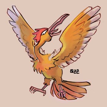 beak bird brown_background brown_feathers fearow feathered_wings feathers full_body gen_1_pokemon highres kurapixel nintendo no_humans numbered open_mouth pokemon pokemon_(creature) simple_background solo wings