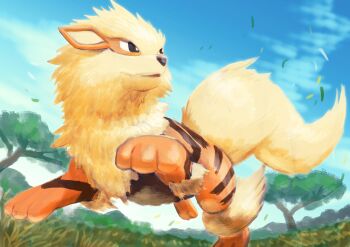 Rule 34 | absurdres, animal focus, arcanine, black eyes, bright pupils, gen 1 pokemon, grass, hatoro kuroyoshi, highres, nintendo, no humans, open mouth, pokemon, pokemon (creature), running, solo, white pupils