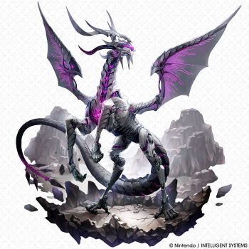 absurdres commentary corrin_(dragon)_(fire_emblem) dragon dragon_horns english_commentary female_corrin_(fate_dragon)_(fire_emblem) female_corrin_(fire_emblem) fire_emblem fire_emblem_fates fire_emblem_shadows full_body highres horns mechanical_tail nintendo non-humanoid_robot official_art robot robot_dragon tail