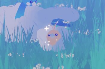 3d altaria animal_focus animated animated_gif bird blender_(medium) blue_eyes bright_pupils commentary english_commentary evolutionary_line flower gen_3_pokemon grass kcamberart looking_at_another low_poly nintendo no_humans outdoors pokemon pokemon_(creature) rain shielding_another_from_rain shielding_another_with_body shielding_with_wing solo_focus swablu water_drop white_flower white_pupils wing_umbrella