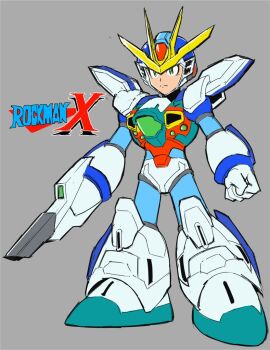 Rule 34 | 1boy, after war gundam x, arm cannon, clenched hand, cosplay, fronk, green eyes, grey background, gundam, gundam x, gundam x (cosplay), kin-san (sasuraiga), logo, male focus, mecha danshi, mega man (series), x (mega man), mega man x (series), name connection, solo, v-fin, weapon