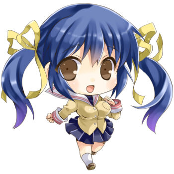 Rule 34 | 00s, 1girl, aged up, blue hair, brown eyes, chibi, clannad, long hair, makokb, school uniform, serafuku, sunohara mei, twintails