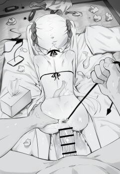 1boy 1girl absurdres all_fours anal anal_beads anal_object_insertion anal_tail ayase_shiho_(honashi) bar_censor bikini bikini_top_only blush bottle butt_plug cellphone censored condom condom_box ear_blush fake_tail from_behind greyscale hetero highres honashi loli long_hair monochrome object_insertion original penis phone pill pov pussy_juice science_fiction sex sex_toy smartphone swimsuit tail tissue_box twintails unworn_bikini_bottom used_condom used_tissue vaginal very_long_hair