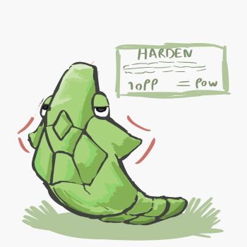 Rule 34 | absurdres, dialogue box, english text, gen 1 pokemon, giorgossou, grass, harden (pokemon), highres, looking at viewer, metapod, nintendo, no humans, pokemon, pokemon (creature), pokemon move, simple background, solo, white background