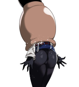 1girl android_18 ass cameltoe cell_(dragon_ball) creature dragonball_z from_behind gloves lower_body ryona struggling stuck tail thighs upskirt vore