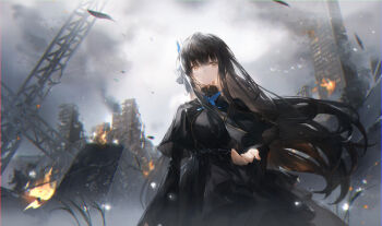 Rule 34 | 1girl, absurdres, black dress, black hair, blue butterfly, brown eyes, bug, building, butterfly, dress, game asset, girls' frontline, highres, insect, lunasia (girls' frontline), official art, open mouth, sky, smile, solo, tears