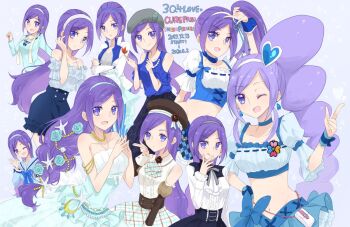 2017 2020 6+girls :d :p alternate_costume aono_miki bare_shoulders blue_choker blue_skirt blue_wrist_cuffs casual choker commentary_request cosplay cure_berry cure_berry_(cosplay) dated dress drill_hair earrings eyelashes fresh_precure! frilled_skirt frills hagihara_riku hair_ornament hairband happy heart heart_earrings heart_hair_ornament high_ponytail high_side_ponytail jewelry long_hair looking_at_viewer magical_girl midriff miniskirt multiple_girls multiple_persona navel one_eye_closed open_mouth ponytail precure puffy_short_sleeves puffy_sleeves purple_eyes purple_hair school_uniform self_cosplay short_sleeves side_ponytail skirt smile standing tongue tongue_out v wrist_cuffs