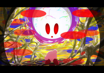 :o commentary_request from_behind kirby kirby_star_allies kirby_(series) letterboxed looking_at_another nintendo no_humans open_mouth red_eyes ten-sumabura void_(kirby) void_termina