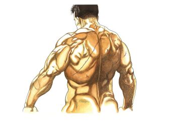 1boy arms_at_sides ass back_muscles black_hair character_request completely_nude facing_away from_behind garouden male_focus medium_request multiple_scars muscular muscular_male nude scan scar second-party_source short_hair simple_background solo strongman_waist taniguchi_jiro veins veiny_arms white_background