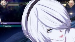 2b_(nier:automata) 2girls 3d animated breasts crossover dark-skinned_female dark_skin fighting granblue_fantasy granblue_fantasy_versus:_rising highres multiple_girls nier:automata nier_(series) nipples nude nude_filter nude_mod outdoors sound sword tagme third-party_edit video weapon white_hair zooey_(granblue_fantasy)