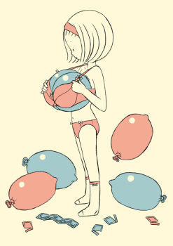 1girl aji bad_id bad_pixiv_id bow bow_panties bra breast_padding condom condom_balloon condom_packet_strip condom_wrapper female_focus hairband lingerie loli original panties socks solo tajima_naoto underwear underwear_only when_you_see_it