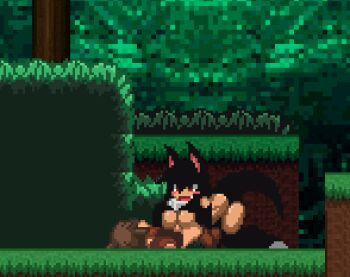 1boy 1girl ;d animal_ears animated animated_gif assertive_female black_hair blueskin_no_mori blush_stickers breasts brown_hair claws crossed_arms cum cum_on_body cum_on_breasts cum_on_hair cum_on_upper_body ejaculation fang femdom game_cg girl_on_top grass heart hetero large_breasts long_hair lowres lying midriff monster_girl navel on_back one_eye_closed open_mouth original outdoors paizuri penis pixel_art pixelated red_eyes smile spoken_heart standing tail tongue tongue_out tree wolf_ears wolf_tail zell_(999)