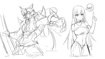 10_09hwan armor breasts cannon close_(digimon) digimon digimon_(creature) horns long_hair muscular muscular_male tactimon