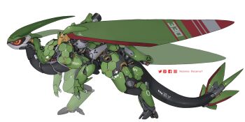 animal_focus artist_name colored_sclera commentary english_commentary facebook_logo facebook_username flygon from_behind gen_3_pokemon highres instagram_logo instagram_username mecha mechanization nintendo no_humans orange_hair orange_pupils orange_sclera pixiv_logo pixiv_username pokemon pokemon_(creature) robot simple_background slit_pupils solo twitter_logo twitter_username white_background xezeno