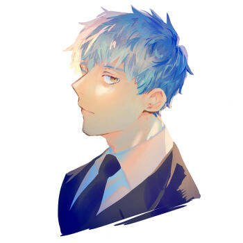 1boy black_jacket black_necktie brown_eyes closed_mouth collared_shirt commentary_request cropped_shoulders fate/grand_order fate_(series) grey_hair highres jacket looking_at_viewer male_focus nasubi_illust necktie saitou_hajime_(fate) shirt short_hair simple_background solo white_background white_shirt