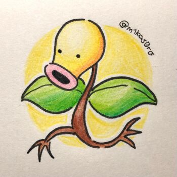 Rule 34 | artist name, bellsprout, gen 1 pokemon, highres, m1kas0ra, nintendo, no humans, pokemon, pokemon (creature), solo, traditional media