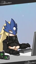 animated beelstarmon belt breasts christmas computer digimon digimon_(creature) kuramon long_hair mask meme padoru_(meme) sound third_eye underboob video