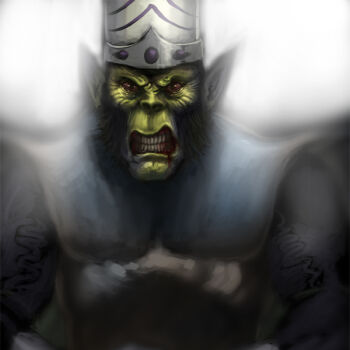 1boy angry bad_id bad_pixiv_id blood brain_capsule capsule_helmet colored_skin epic green_skin male_focus mojo_jojo monkey muscular pointy_ears powerpuff_girls realistic solo striped_brain_capsule teeth tianzhong_zhongtian veins white_brain_capsule