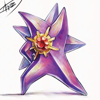 alien colored_skin gem gen_1_pokemon highres kaosu_(kaosu0905) long_legs mega_pokemon mega_starmie nintendo no_eyes no_humans pokemon pokemon_(creature) pokemon_focus purple_skin red_gemstone starfish starmie