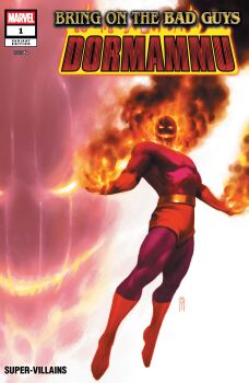 1boy absurdres bodysuit boots character_name comic_cover company_name copyright_logo copyright_name cover cover_page covered_pectorals doctor_strange_(series) dormammu english_text fire flaming_head full_body gloves highres logo male_focus marvel miguel_mercado muscular muscular_male official_art pectorals purple_bodysuit pyrokinesis red_boots red_gloves solo western_comics_(style)