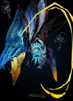 absurdres air_bubble animal_focus bubble clawitzer commentary_request crustacean dated full_body gen_6_pokemon highres nintendo no_humans pokemon pokemon_(creature) pokemon_focus signature solo sukepmonster underwater