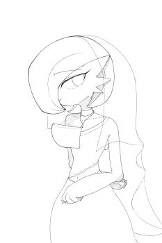 1girl arm_behind_back bob_cut bridal_veil bride choker clenched_hands clothed_pokemon collarbone female_focus flat_chest gardevoir gen_3_pokemon greyscale hair_over_one_eye happy jewelry lineart long_sleeves midriff monochrome navel necklace nintendo off-shoulder_shirt off_shoulder one_eye_covered open_mouth pokemon pokemon_(creature) ring see-through_clothes see-through_veil shirt short_hair simple_background single_bare_shoulder skirt smile solo standing veil wedding_band white_background yunnos677