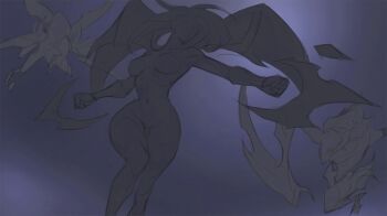 1girl animated animated_gif armor artist_name artstation_username attack blood blurry blurry_background bodysuit breasts cleavage clenched_hands collarbone covered_navel detached_wings facial_mark facial_tattoo feet_out_of_frame fighting fighting_stance floating_hair forehead_mark forehead_tattoo foritis_wang kai'sa league_of_legends light lightning liquid long_hair looking_to_the_side magic medium_breasts monster multicolored_bodysuit outdoors outstretched_arms parted_lips plunging_neckline purple_blood purple_bodysuit purple_eyes purple_hair red_lips serious shoulder_armor skin_tight solo tattoo thighs underground weapon whisker_markings wings