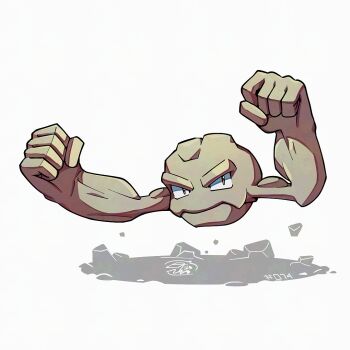 full_body gen_1_pokemon geodude looking_at_viewer mistray-art nintendo no_humans numbered pokemon pokemon_(creature) signature simple_background solo white_background