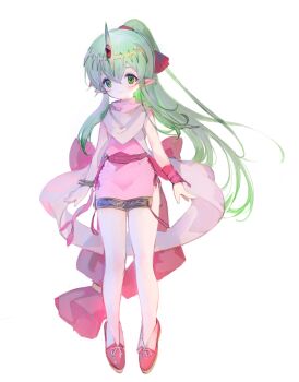 Rule 34 | 1girl, absurdres, bracelet, closed mouth, dress, fire emblem, full body, green eyes, green hair, highres, jewelry, long hair, looking at viewer, nintendo, pink dress, pointy ears, ponytail, red shoes, shiratsuyu mone, shoes, simple background, sleeveless, sleeveless dress, slol, smile, solo, tiki (fire emblem), very long hair, white background