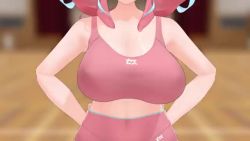 1girl 3d animated artist_request ass ass_focus ass_shake azur_lane bouncing_breasts breasts bremerton_(azur_lane) curvy dancing female_focus gradient_background gym_uniform hair_ornament heart_pasties huge_ass huge_breasts jiggle looking_at_viewer mikumikudance_(medium) multicolored_hair navel nipples panties pasties shiny_skin sound spanked spanking thong topless_female twintails two-tone_hair underwear undressing video wide_hips