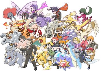 Rule 34 | agatha (pokemon), alakazam, arcanine, asymmetrical hair, bald, black hair, blaine (pokemon), blonde hair, blue oak, brock (pokemon), brown hair, bruno (pokemon), charizard, closed eyes, denim, denim shorts, dragonite, erika (pokemon), gen 1 pokemon, gengar, giovanni (pokemon), gym leader, janine (pokemon), koga (pokemon), lance (pokemon), lapras, long hair, lorelei (pokemon), machamp, misty (pokemon), multiple boys, multiple girls, muscular, nintendo, onix, pidgeot, pokemon, pokemon frlg, pokemon hgss, pokemon lgpe, ponytail, purple hair, raichu, rhydon, sabrina (pokemon), shirt, short hair, shorts, side ponytail, smile, starmie, surge (pokemon), venomoth, vileplume, weezing, white shirt