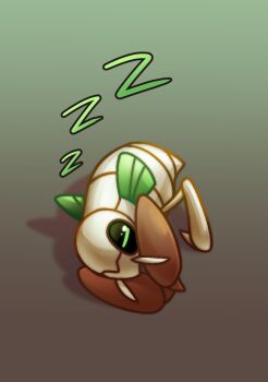 Rule 34 | applecharmstarhorse-acsh, brown background, gen 3 pokemon, gradient background, green background, highres, nincada, nintendo, no humans, pokemon, pokemon (creature), sleeping, solo, zzz