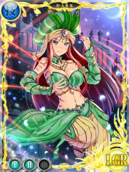1girl armlet belladonna_(seiken_densetsu_3) blue_eyes bracelet breasts circle_of_mana isabella_(seiken_densetsu_3) jewelry jpeg_artifacts long_hair nail_polish necklace official_art red_hair seiken_densetsu sharp_nails sword_of_mana turban