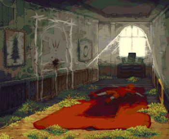 Rule 34 | 1other, absurdres, ambiguous gender, book, colored skin, desk, grey skin, highres, indoors, lying, on back, open book, original, other focus, outstretched arms, overgrown, pixel art, red carpet, red shirt, red shorts, scenery, shirt, shorts, solo, t-shirt, ventiquepxl, wainscoting, window light, wooden floor