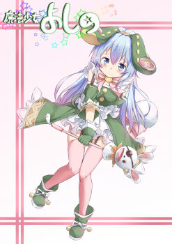 1girl absurdres aqua_eyes blue_hair blush bow bowtie date_a_live frilled_skirt frills garter_straps globe highres himekawa_yoshino holding holding_staff long_hair magical_girl niujiao_bao pink_bow pink_bowtie pink_thighhighs skirt staff thighhighs yoshinon