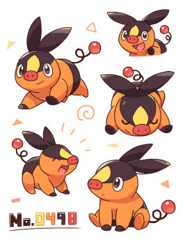 absurdres animal_focus closed_eyes closed_mouth gen_5_pokemon highres lying neko_gyoza nintendo no_humans on_stomach open_mouth pig pokemon pokemon_(creature) pokemon_focus sitting smile tail tepig