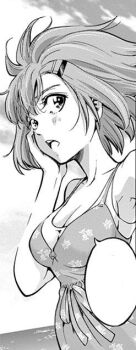 1girl breasts chousuinou_kei cleavage cowboy_shot dress floral_print floral_print_dress from_side hair_ornament hairpin hand_on_own_face kinoshita_maori medium_breasts non-web_source print_dress short_hair sleeveless solo